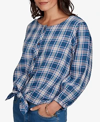 Ruby Rd. Petite Homestead Plaid 3/4-Sleeve Button-Front Top