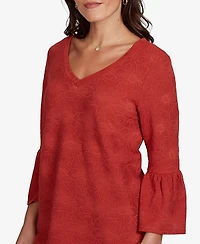 Ruby Rd. Petite V-Neck Floral-Print Bell-Sleeve Top