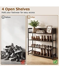 Sugift 4-Tier Industrial Shoe Rack with Heavy Duty Metal Frame and Anti-Fall Guardrails