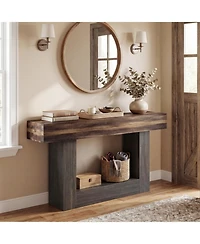 Sugift 2-Tier Farmhouse Console Table 63 Inch Long Slim Sofa Table with Storage Shelf