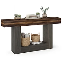 Sugift 2-Tier Farmhouse Console Table 63 Inch Long Slim Sofa Table with Storage Shelf
