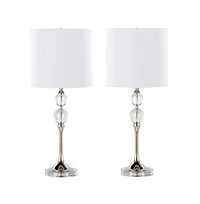 26" Contemporary Crystal Table Lamp in Clear Crystal and Polished Nickel with White Linen Shade from Grandview Gallery - Set of 2