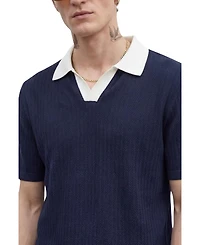 Twisted Tailor Men's Henry Textured Open Collar Polo Shirt