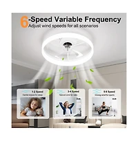 Sofucor 19.7-in Flush Mount Ceiling Fan Led Light with Remote and App Control Included 5-Blade