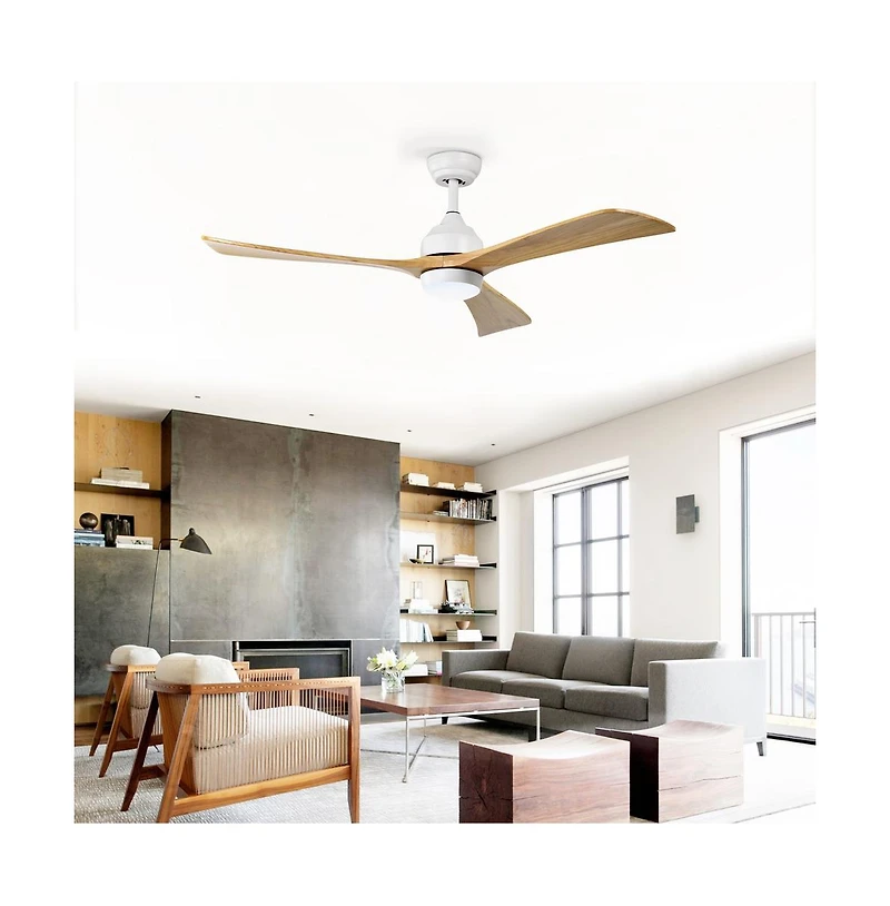 Sofucor 52-in White Modern Led Ceiling Fan with Lights and Remote Control Included 3-Blade