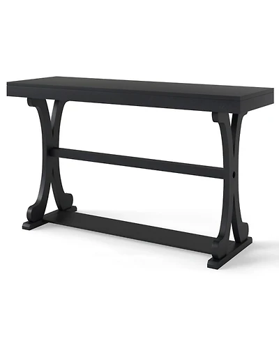 Sugift Vintage 52 Inch Narrow Console Table with Curved Solid Wood Legs and Open Shelf