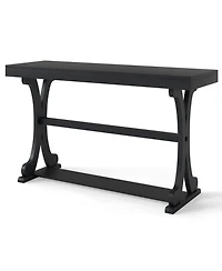 Sugift Vintage 52 Inch Narrow Console Table with Curved Solid Wood Legs and Open Shelf