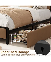 homfan Bed Frame with 2 Drawers and Charging Station, Upholstered Headboard Led Lights, Under Storage