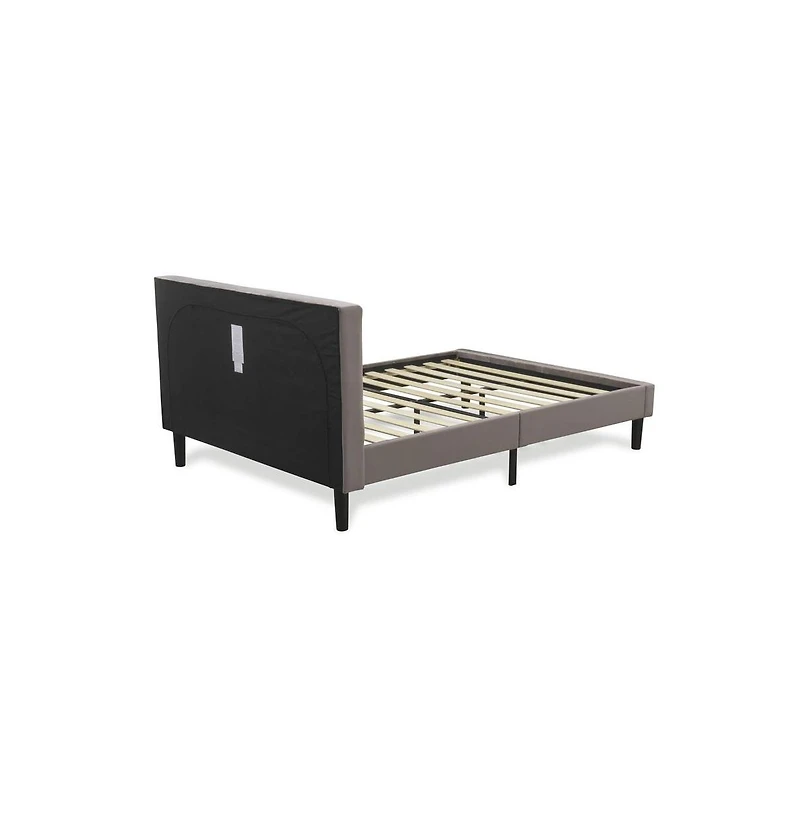 East West Furniture NL14F-1GA07 2 Piece Bed Set - 1 Taupe Velvet Fabric Headboard and 1 Nightstand - Distressed Jacobean Finish Nightstand