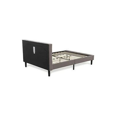 East West Furniture NL14F-1GA07 2 Piece Bed Set - 1 Taupe Velvet Fabric Headboard and 1 Nightstand - Distressed Jacobean Finish Nightstand