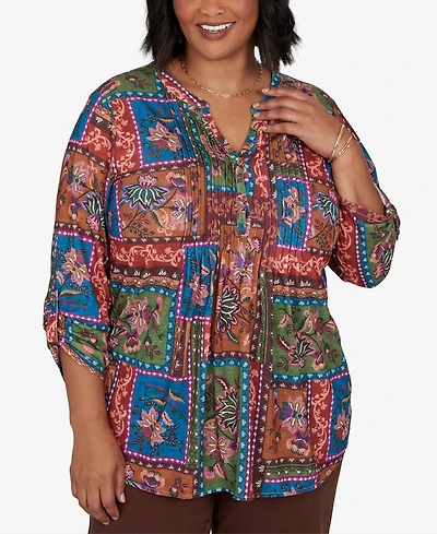Ruby Rd. Plus Tapestry Floral 3/4-Sleeve Blouse