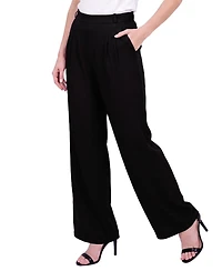 Ny Collection Petite Pleated Wide-Leg High-Rise Pants