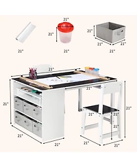 homfan 4-in-1 Kids Art Table Set (Table plus 2 Chairs) - Wooden Activity Desk with Storage Bins, Easel, Drawing and Study