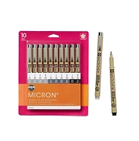 Sakura Pigma Micron Fineliner Pens, Archival Gray & Black Ink, Ass't Tip Sizes, 10 Pk