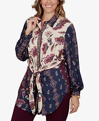 Ruby Rd. Plus Wov Garden Floral-Print Long-Sleeve Blouse