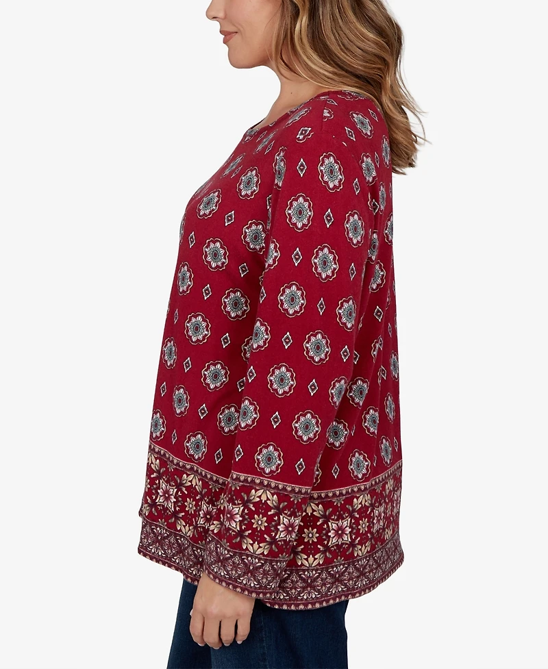 Ruby Rd. Plus Medallion Long-Sleeve Scoop Neck Top
