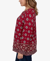 Ruby Rd. Plus Medallion Long-Sleeve Scoop Neck Top