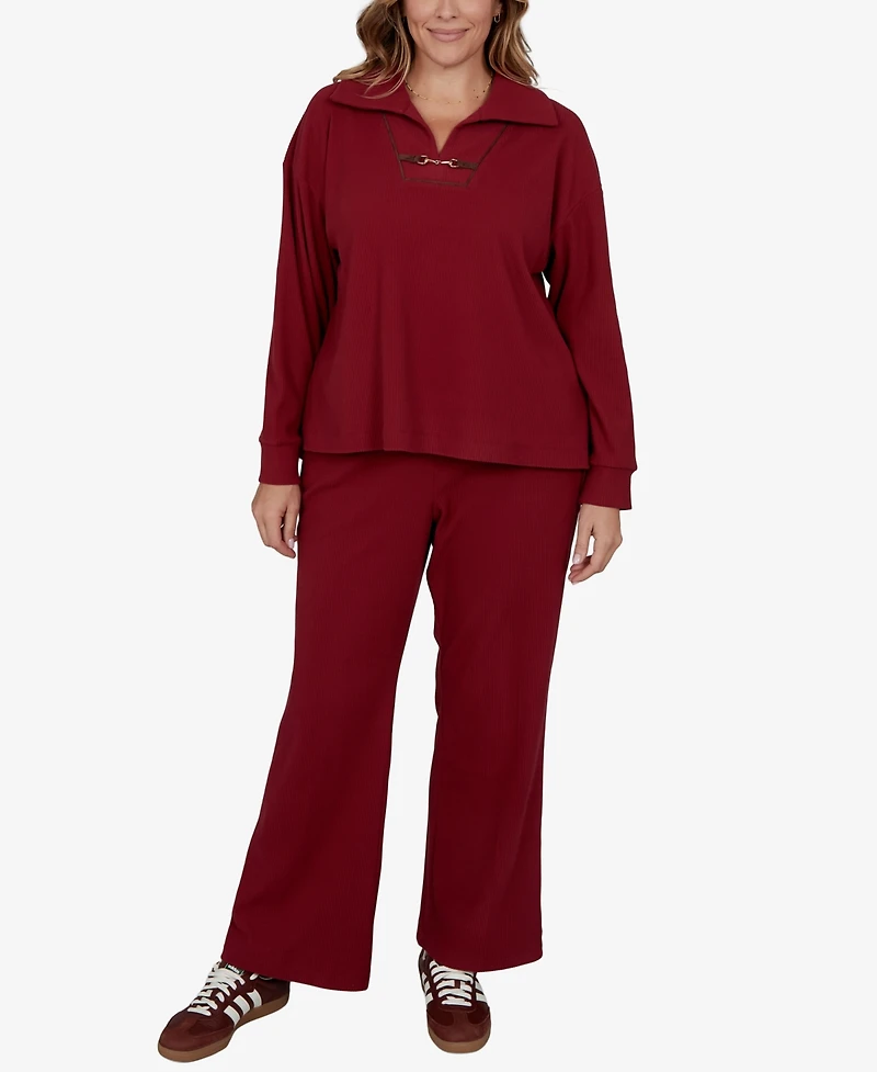Ruby Rd. Plus Collared Long-Sleeve Ribbed Top