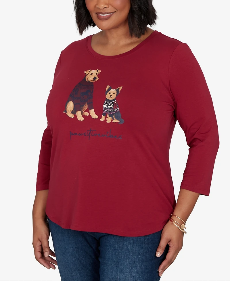 Ruby Rd. Plus Pawsitive Boat Neck 3/4-Sleeve Graphic T-Shirt