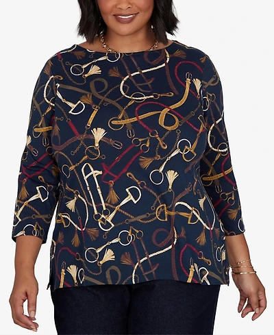 Ruby Rd. Plus Equestrian Boat Neck 3/4-Sleeve Top