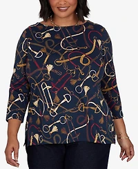 Ruby Rd. Plus Equestrian Boat Neck 3/4-Sleeve Top