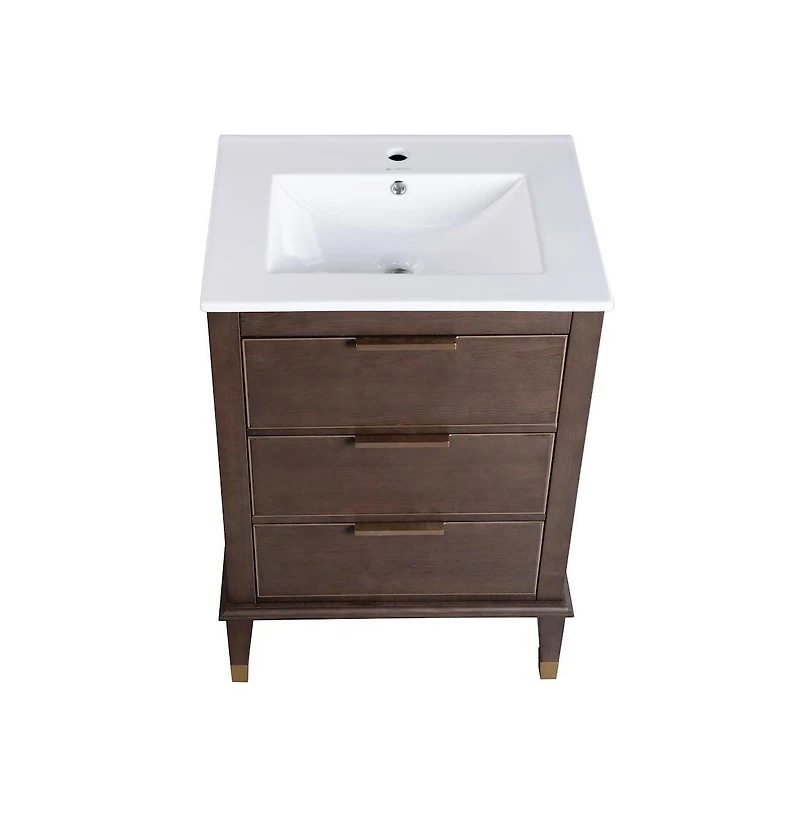 Swiss MadisonHugo 24" Freestanding Bathroom Vanity in Brown Oak with Sink Top