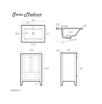 Swiss Madison Cannes 24" Freestanding Bathroom Vanity in White with Sink Top