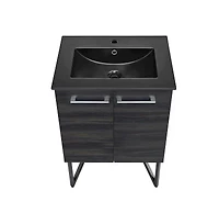Swiss Madison Annecy 24 in. Black Walnut Bathroom Vanity With Black Ceramic Sink Top