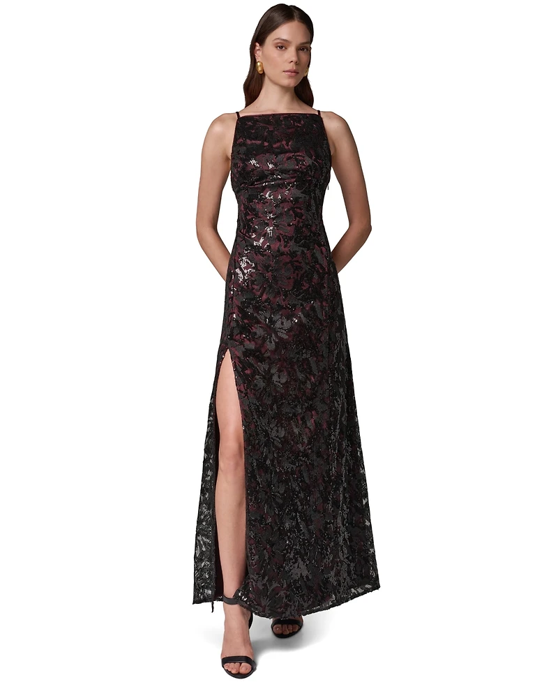 Donna Karan New York Women's Sleeveless Sequin-Embroidered Low V-Back Gown