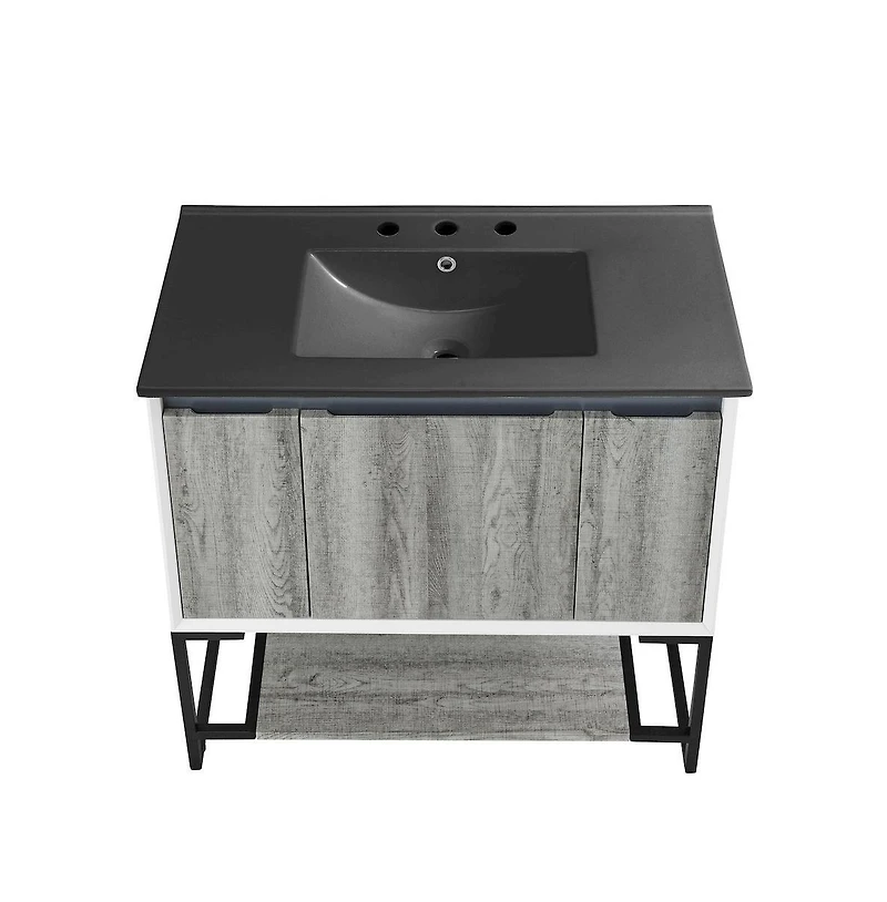 Swiss MadisonMarseille 36 in. Gray Bathroom Vanity With Black, 3-Hole Ceramic Sink Top
