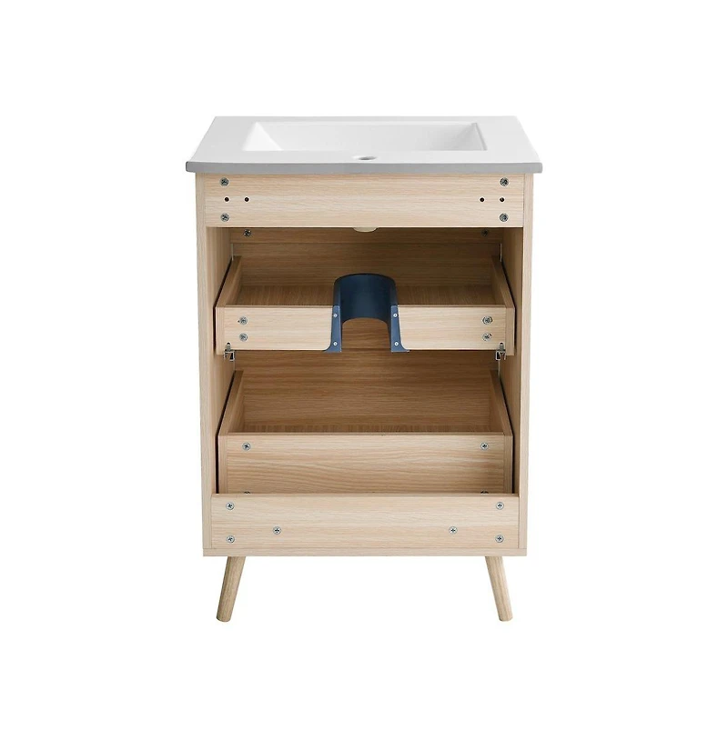 Swiss Madison Brusque 24" Freestanding Bathroom Vanity in Natural Oak with Sink Top