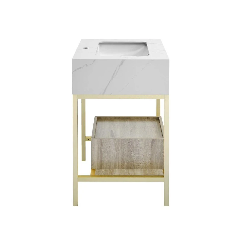 Swiss Madison Beau 24" Open Shelf Natural Oak Frame Freestanding Bathroom Vanity with Sink Top
