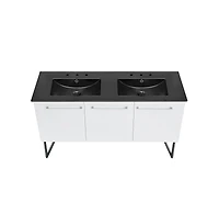 Swiss Madison 60 in. White, Double Basin Bathroom Vanity, Black, 3-Hole Sink Top