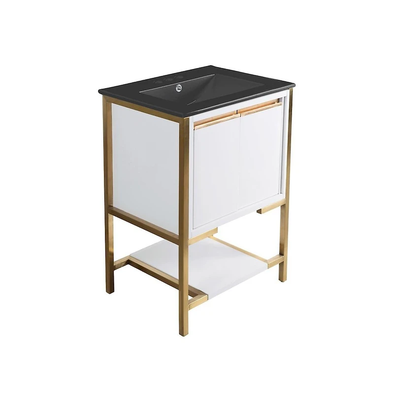 Marseille 24 in. White Bathroom Vanity With Black, 3-Hole Ceramic Sink Top