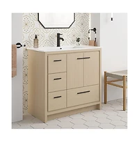 Swiss Madison Virage 36" Freestanding Bathroom Vanity in Natural Oak with Sink Top