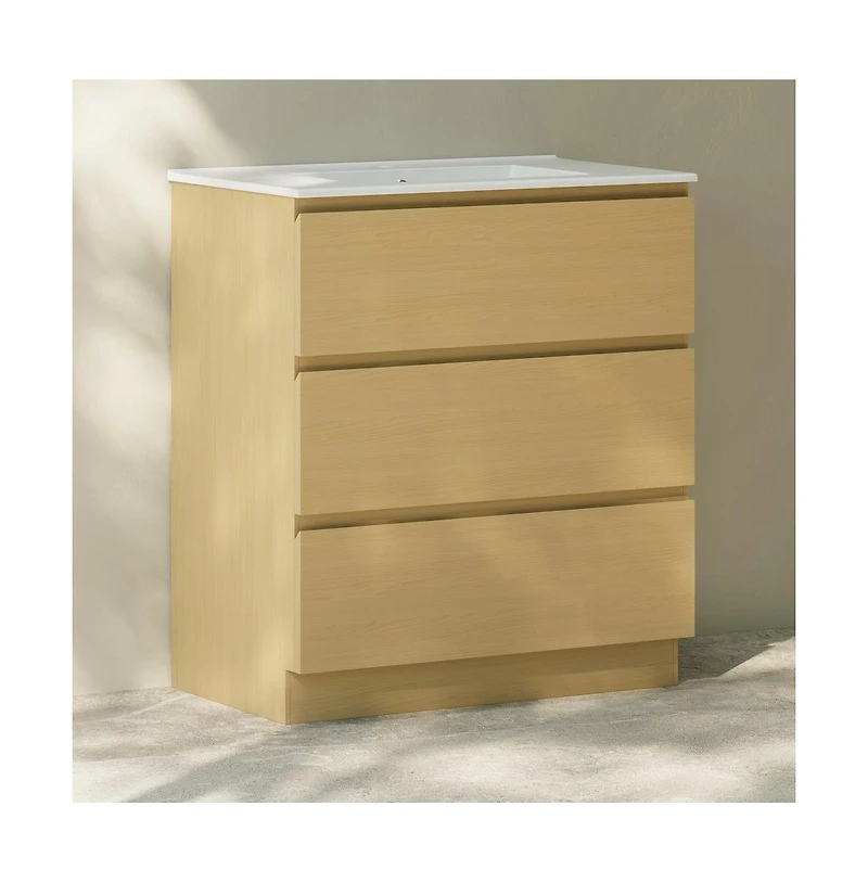 Liberte 30" Freestanding Bathroom Vanity in Natural Oak with Sink Top