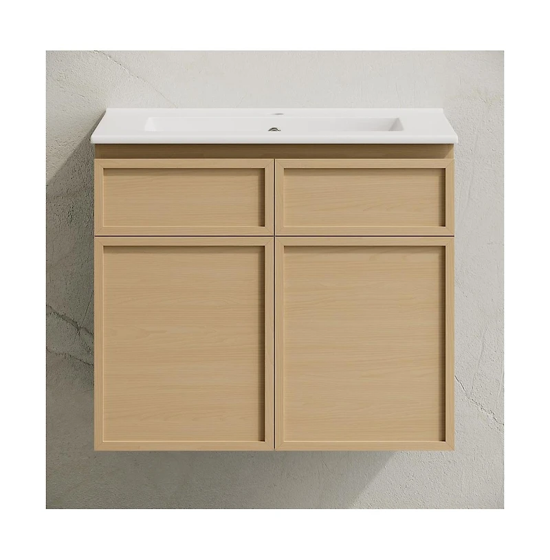 Swiss Madison St. Tropez 24" Wall-Mounted Bathroom Vanity in Natural Oak with Sink Top