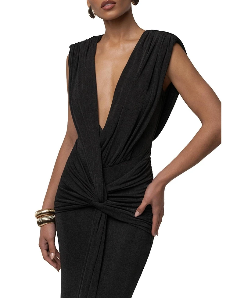 Jluxlabel Women's Palma Plunge V-Neck Ruched Sleeveless Maxi Dress