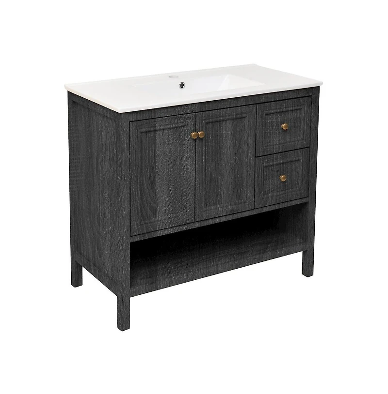 Chateau 36" Freestanding Bathroom Vanity in Black Oak with Sink Top