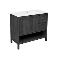 Chateau 36" Freestanding Bathroom Vanity in Black Oak with Sink Top