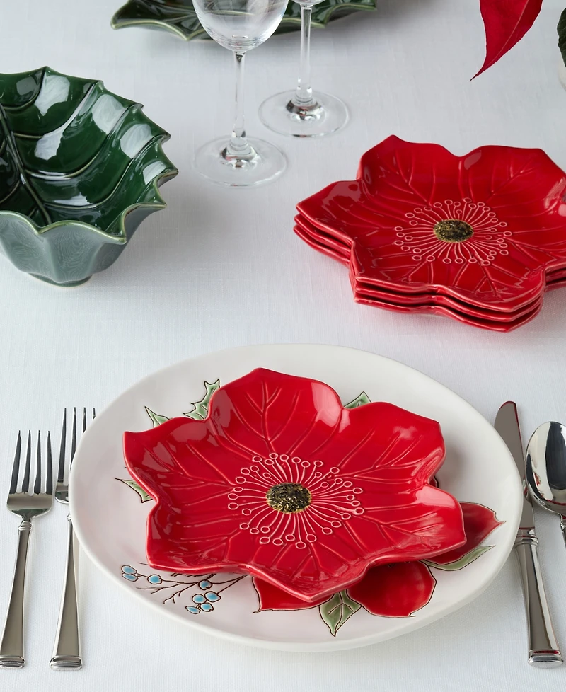 Certified International Festive Blooms Poinsettia Dessert Plates, Set of 4