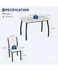 gaomon Dining Table Set 5 Piece White Modern Metal and Wood Space-Saving with Cushioned Chairs Chamfered Edge for Apartment Kitchen Breakfast Nook