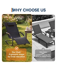 gaomon Outdoor Lounge Chair Set of 2 Patio Recliner with Pillow Breathable Mesh Steel Frame Heavy Duty Rocking Chaise for Pool Lawn Garden Backyard