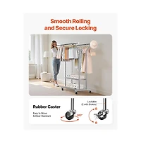 Slickblue Carbon Steel Rolling Clothing Rack with 2 Hanging Rods and 2 Storage Shelves for Home