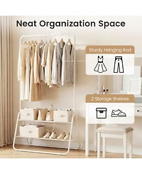 Sugift Heavy Duty Clothes Rack with Hanging Rod and 2 Storage Shelves Freestanding Garment Organizer