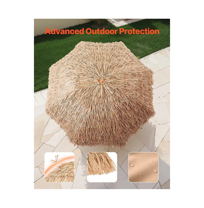 Sugif Tiki Umbrella Thatched Patio Umbrella with Tilt Pp Thatch Metal Ribs Hawaiian Style