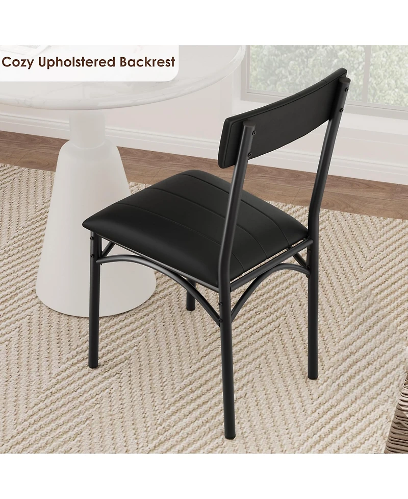 Dining Chairs Set of 6 Metal Frame Pu Leather Upholstery High Backrest Black Finish for Kitchen Dining Room Contemporary Home