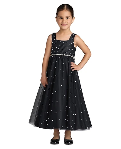 Mac Duggal Big Girls Pearl Embellished Tulle Maxi Dress
