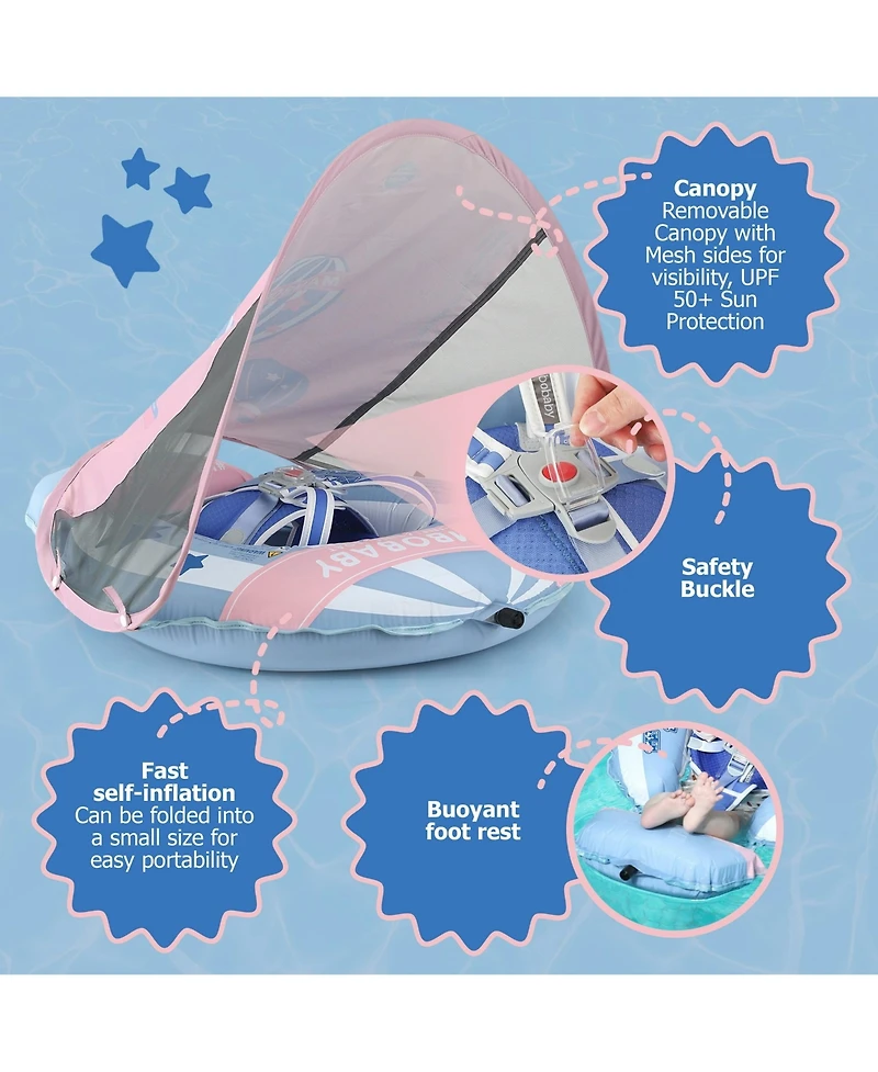 Mambobabyfloat Sunny Navigator Chest Float with Air-Free Foam, 5-Point Safety Buckle & Removable Sun Canopy, Ages 3 Months-2 Years