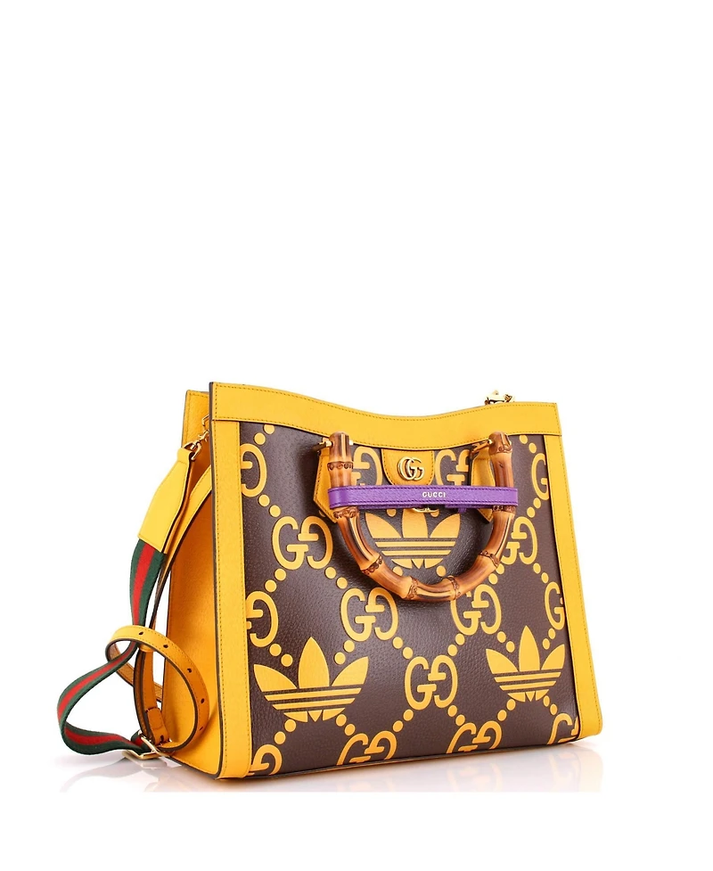 Pre-Owned Gucci Medium x adidas Diana Nm Bamboo Handle Tote Jumbo Gg Embossed Leather